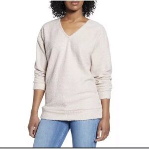 Caslon Faux Shearling Teddy Sweater Blush V-neck